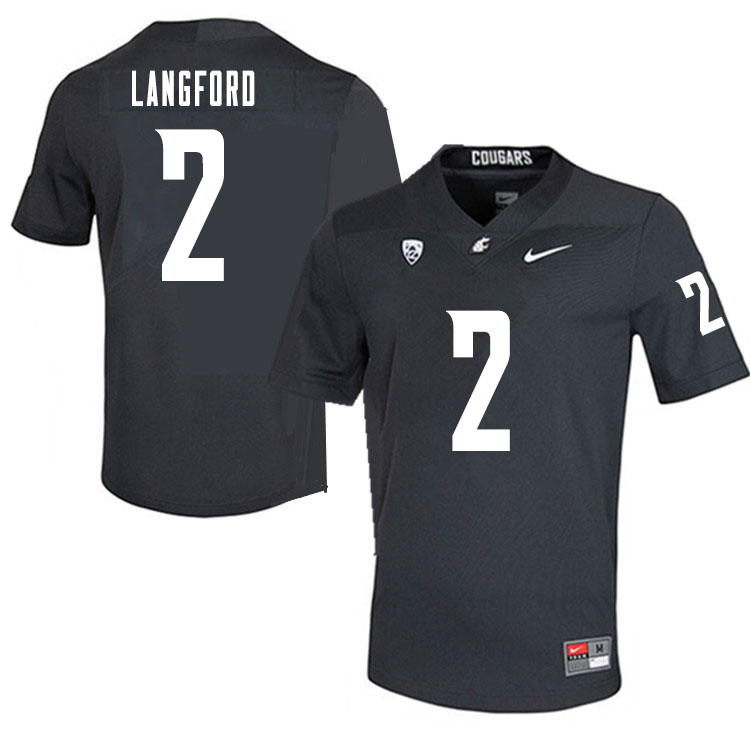 Men #2 Derrick Langford Washington State Cougars College Football Jerseys Sale-Charcoal
